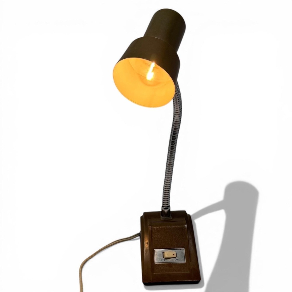 Vintage Brown Gooseneck Desk‎ Lamp Mid Century Modern MCM Task Light